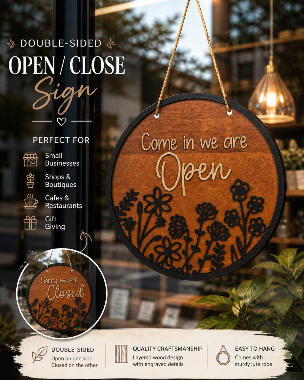 16" Round Double Sided Open/Closed Sign